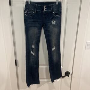 Almost Famous Denim Jeans Skinny Women’s Size 0 Blue Distressed Raw Hem
